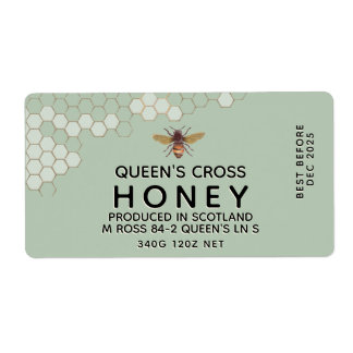 12 oz Honey Hex Jar Étiquette avec peigne de miel 