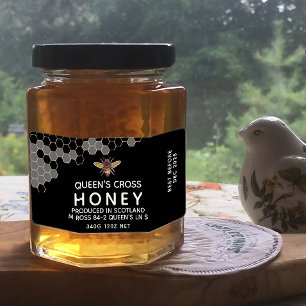 12 oz Honey Hex Jar Étiquette avec peigne de miel 