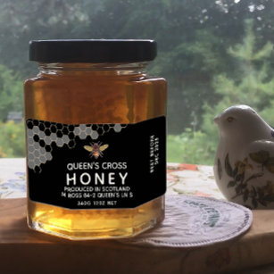 12 oz Honey Hex Jar Étiquette avec peigne de miel 