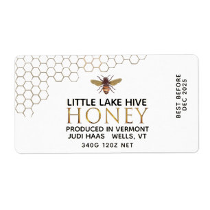 12 oz Honey Hex Jar Étiquette avec peigne de miel 