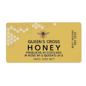 12 oz Honey Hex Jar Label met honingraat en bijen (Voorkant)