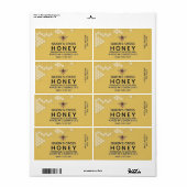 12 oz Honey Hex Jar Label met honingraat en bijen (Full Sheet)