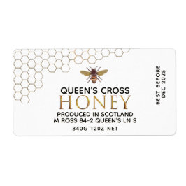 12 oz Honey Hex Jar Label met honingraat en bijen