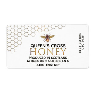 12 oz Honey Hex Jar Label met honingraat en bijen
