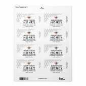 12 oz Honey Hex Jar Label met honingraat en bijen (Full Sheet)