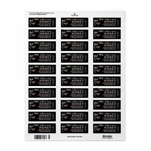 12 oz Honey Hex Jar Label met honingraat en bijen (Full Sheet)