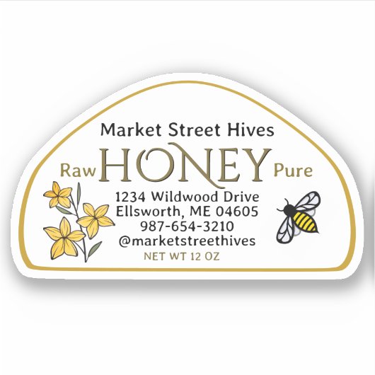 12 oz Skep étiquette miel transparent ou blanc (Devant)
