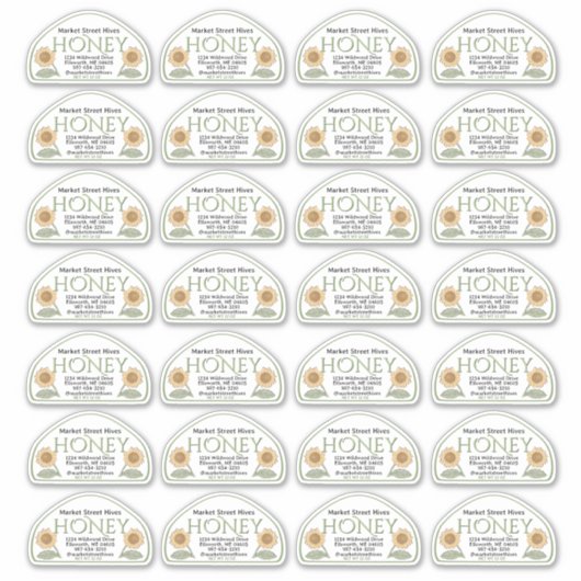 12 oz Skep vorm Honing label met Zonnebloem Groen (Voorkant)