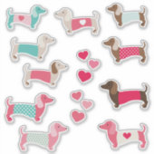 12 PASTEL DACHSHUND VINYL STICKERS (Devant)