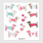 12 PASTEL DACHSHUND VINYL STICKERS (Feuille)