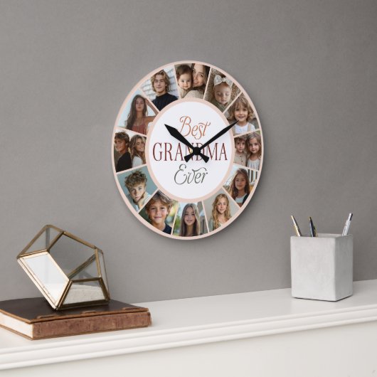 12 Photo Collage Best Grandma Ever Large Clock Grote Klok (Kantoor)