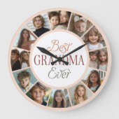 12 Photo Collage Best Grandma Ever Large Clock Grote Klok (Voorkant)