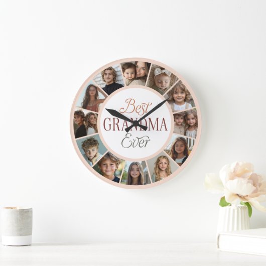 12 Photo Collage Best Grandma Ever Large Clock Grote Klok (Huis)