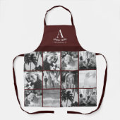 12 Photo Collage Monogram Bourgogne Schort (Voorkant)
