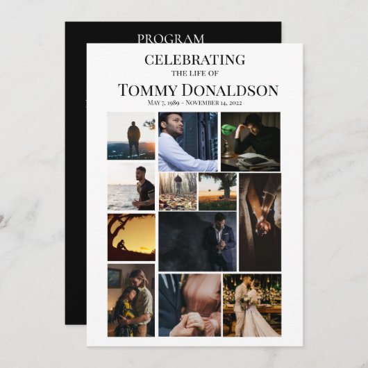 12 Photo Collage Plain Texte Programme funéraire (Devant / Derrière)