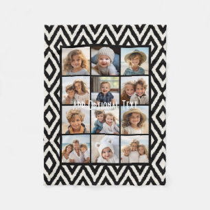 12 Photo Instagram Collage met Black Ikat Pattern Fleece Deken