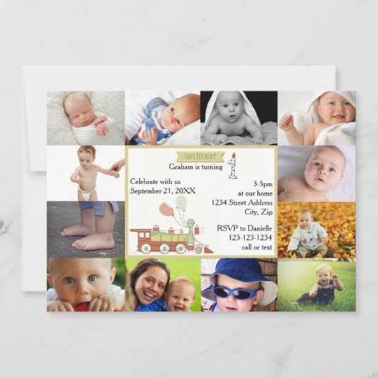 12 Photos Train d'anniversaire rouge - Invitation  (Devant)