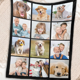 12 Picture Family Friends Pets Collage Fleece Deken