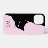 12 Pro Coque rose -coque iphone noir Sly Chat Monogramme (Verso Horizontal)