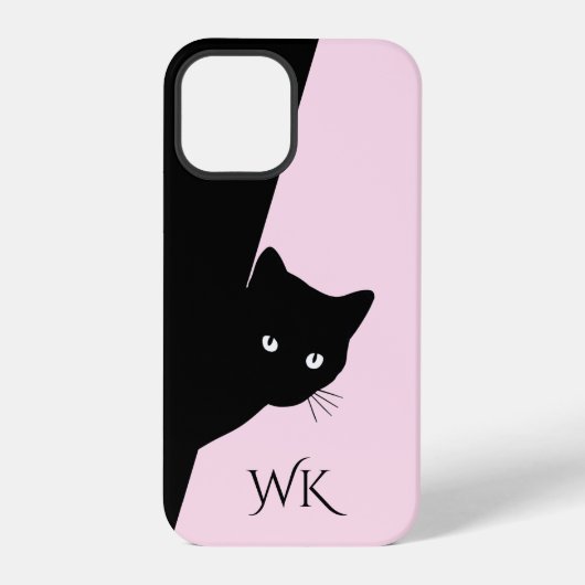 12 Pro Coque rose -coque iphone noir Sly Chat Monogramme (Verso)