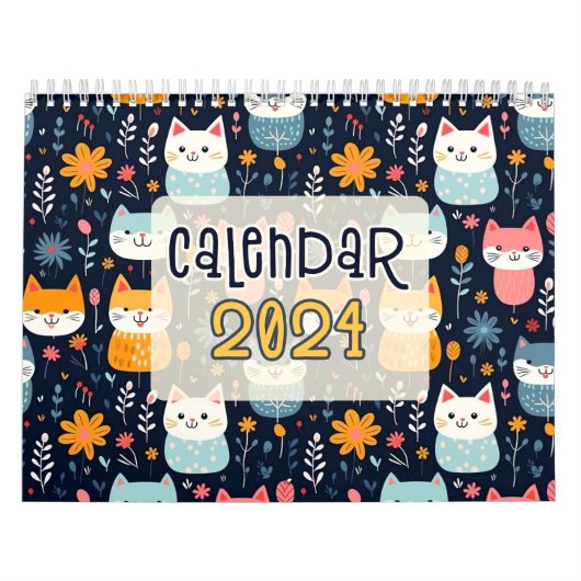 12 Schattigee Cat Naadloze Patronen Design Kalender (Hoes)