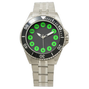 12 Spots - Groen op zwart Horloge