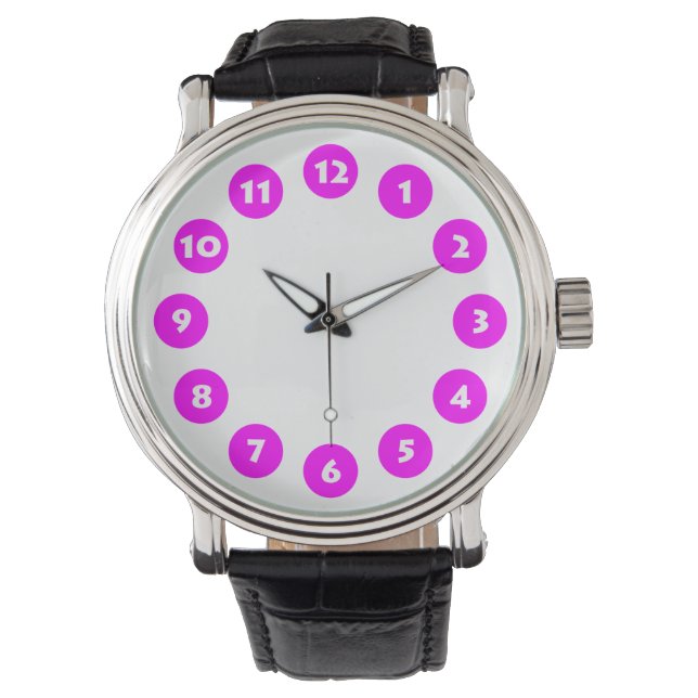 12 Spots - Magenta op Wit Horloge (Voorkant)