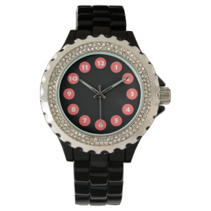 12 Spots - Tropisch roze met zwart Horloge