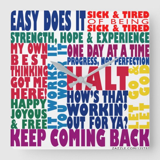 12 stapslogans vierkante klok (Voorkant)