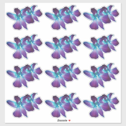 12 Stickers Bleus Dendrobium Orchidée (Feuille)