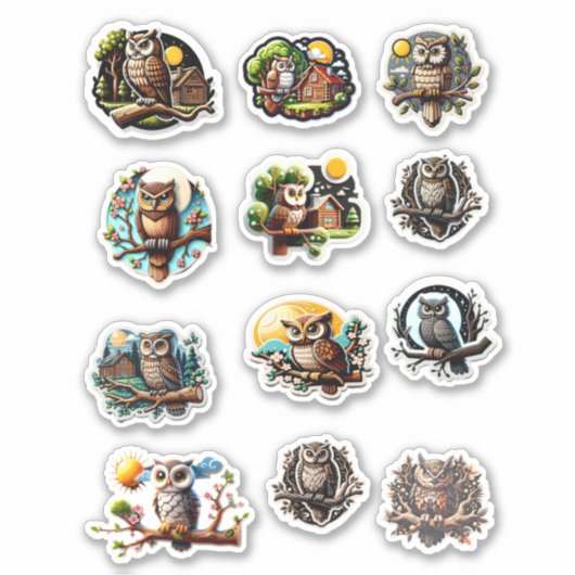 12 Stickers Chouette différents (Devant)