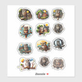 12 Stickers Chouette différents (Feuille)