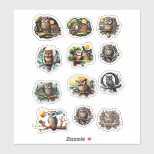 12 Stickers Chouette différents