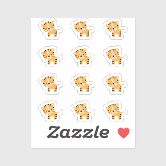12 Stickers Mini Tiger Cute (Feuille)