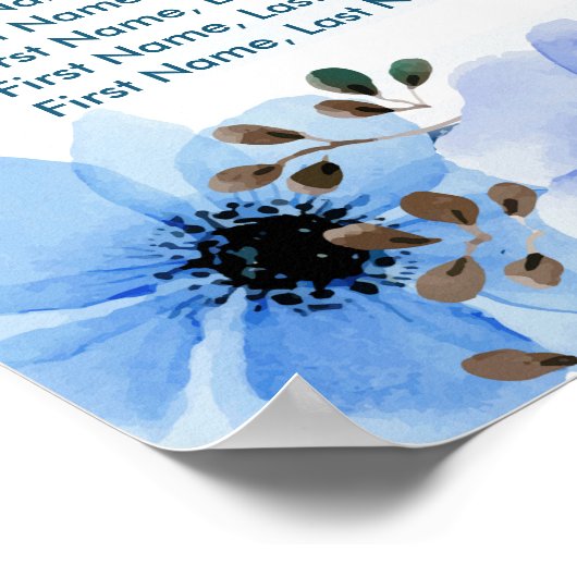 12 Tabellen Zitschaar Blauwe Waterverf Floral Poster (Hoek)