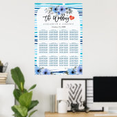 12 Tabellen Zitschaar Blauwe Waterverf Floral Poster (Thuiskantoor)