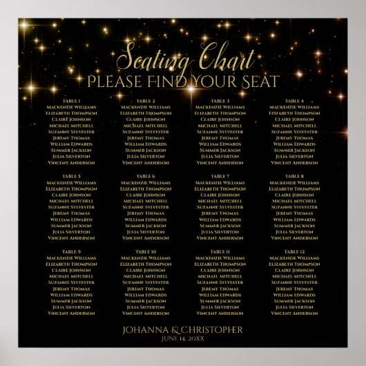 12 Table Épercées Or Mariage noir Tableau de siège (Devant)