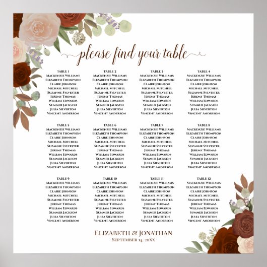 12 Tableau Automne Floral Boho Mariage Tableau de  (Devant)