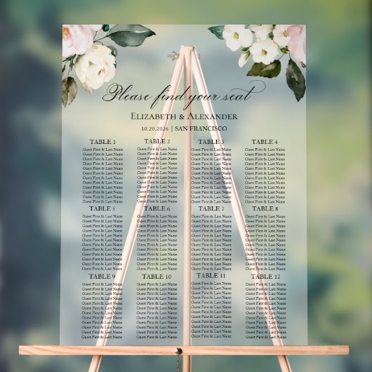 12 Tableau Boho Floral Mariage Siège Acrylique Gra (Neutre)