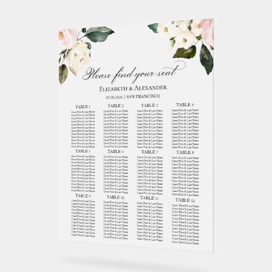 12 Tableau Boho Floral Mariage Siège Acrylique Gra (Angle)