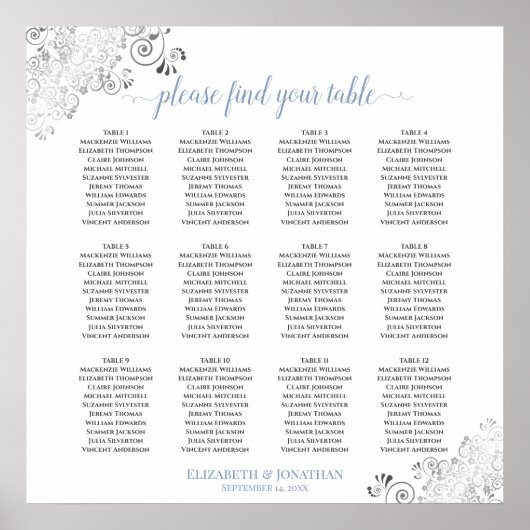 12 Tableau Frilly Bleu & Blanc Mariage Tableau de (Devant)