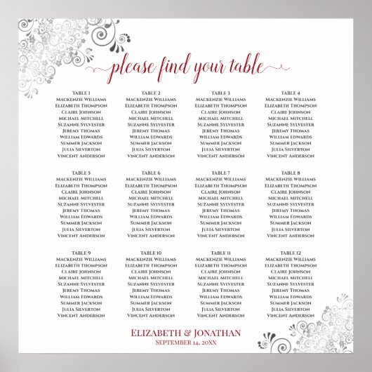 12 Tableau Frilly Rouge & Blanc Mariage Siège (Devant)