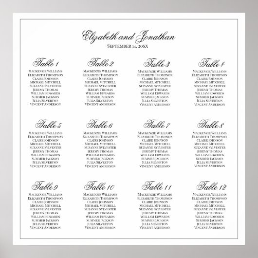 12 Tableau Sièges de mariage simples et élégants (Devant)