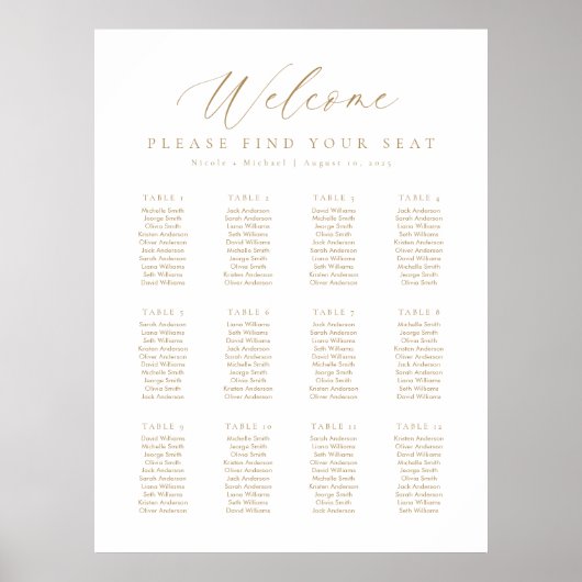 12 Tableaux Bienvenue Tableau des sièges (Devant)