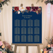 12 Tables Burgundy Floral Wedding Seating Chart Poster