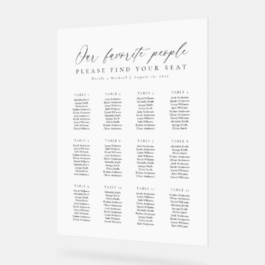 12 Tables Favorite People Acrylic Seating Chart (Angle)