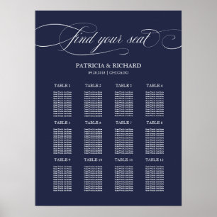 12 Tables Navy Blue Wedding Seating Plan Board Poster
