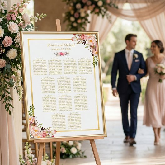 12 Tables Wedding Seating Chart Classy Chic Floral Poster