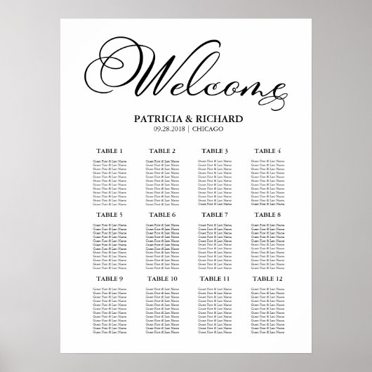 12 Tables Wedding Seating Plan Board Poster (Voorkant)
