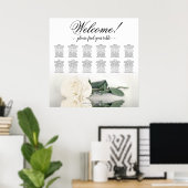 12 Tafel Elegante Witte Rose Bruiloft Zittinggrafi Poster (Thuiskantoor)